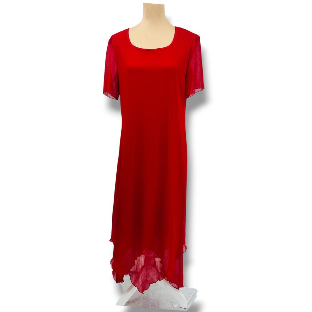 HELENE BLAKE Textured Layered Chiffon Midi Dress  12 Dressy Formal NightOut